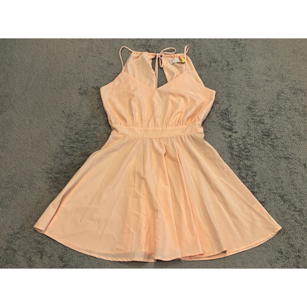 Lucy Love Peach A-Line Dress Womens Medium Spaghetti Strap Casual Summer V-Neck
